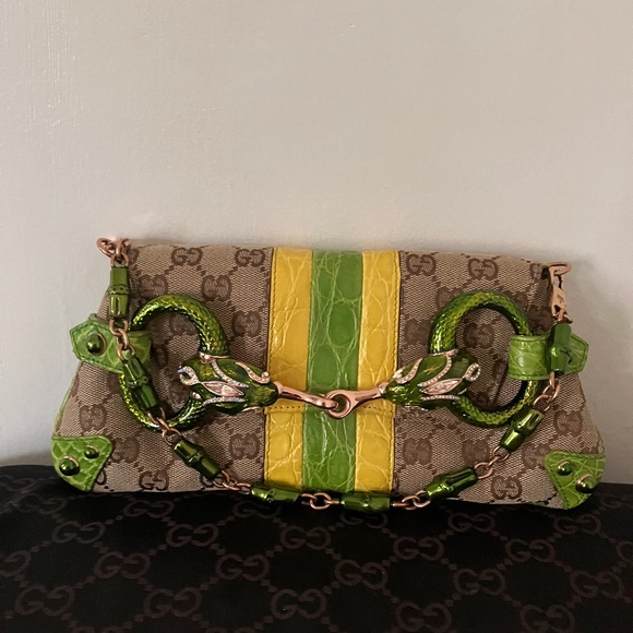 Very rare, vintage Gucci alligator and monogram canvas clutch - Picture 1 of 8